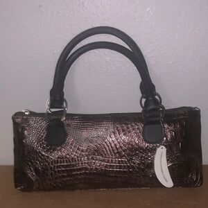 Chic Crocodile Pattern Shoulder Bag in Brown wine bag